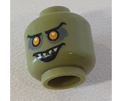 Minifigure, Head Alien with Orange Eyes with White Pupils, Black Eyebrows, Open Smile with Pointed Teeth Pattern - Hollow Stud