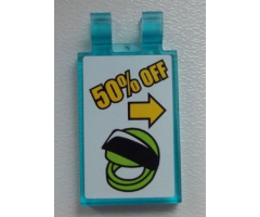 Tile, Modified 2 x 3 with 2 Clips with Helmet and Arrow '50% OFF' Pattern (Sticker) - Set 60026