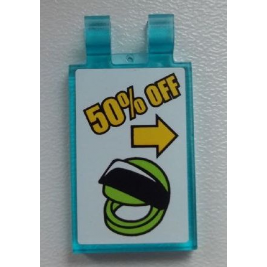 Tile, Modified 2 x 3 with 2 Clips with Helmet and Arrow '50% OFF' Pattern (Sticker) - Set 60026
