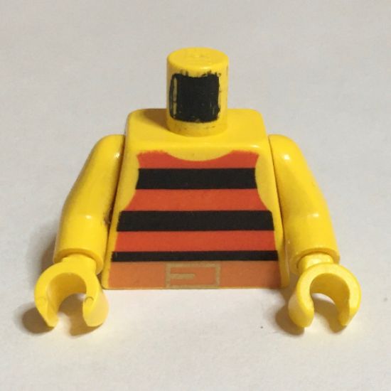 Torso Pirate Stripes Red / Black with Gold Belt Buckle Pattern / Yellow Arms / Yellow Hands