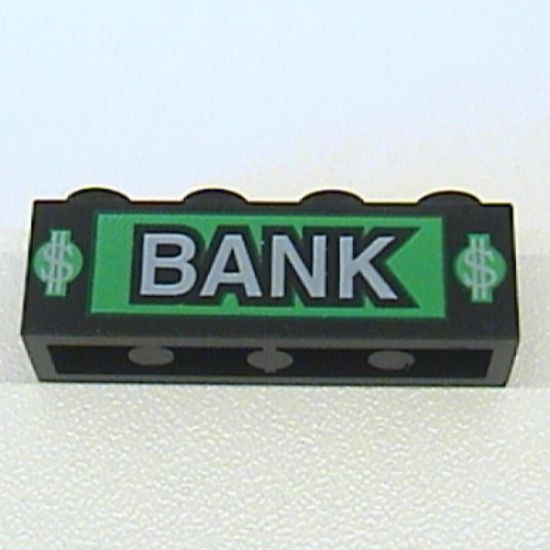 Brick 1 x 4 with Bank and Dollar Signs Pattern