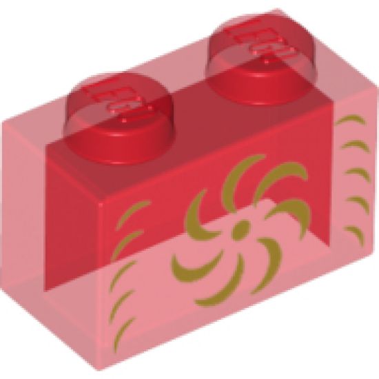 Brick 1 x 2 without Bottom Tube with Gold Pinwheel Pattern
