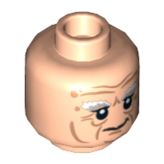 Minifigure, Head Dual Sided LotR Bushy Gray Eyebrows, Wrinkles, Calm / Frowning Pattern (Balin) - Hollow Stud