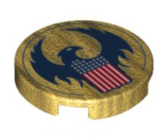 Tile, Round 2 x 2 with Bottom Stud Holder with Blue Bird with Raised Wings and Flag with Red, White and Blue Stars and Stripes Pattern