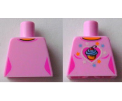 Torso Female Top with Cupcake over Heart and Stars Pattern