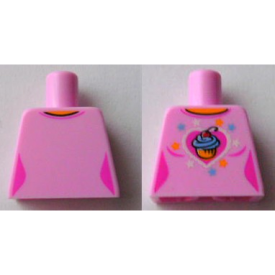 Torso Female Top with Cupcake over Heart and Stars Pattern
