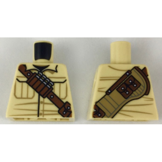 Torso Shirt with Pockets, Reddish Brown Shoulder Belt with Shells and Pouches, Dark Tan Rifle Holster on Back Pattern