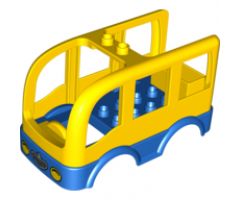 Duplo, Vehicle Car Body Bus Small, 2 Studs on Top with Blue Floor and Wheel Wells, Headlights and Grille Pattern
