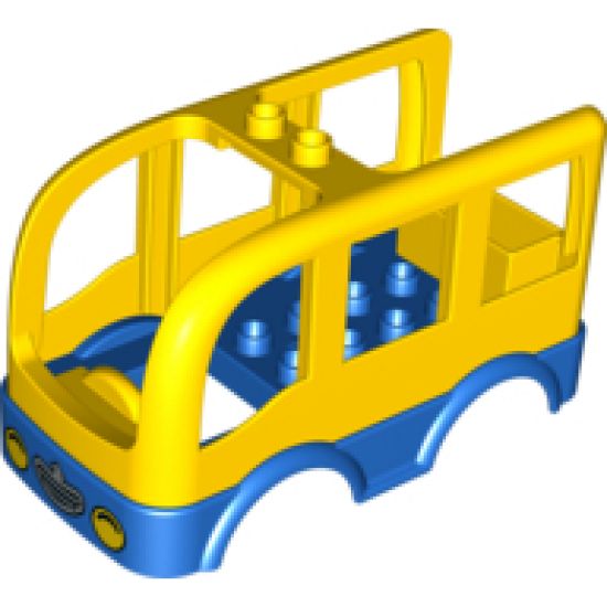 Duplo, Vehicle Car Body Bus Small, 2 Studs on Top with Blue Floor and Wheel Wells, Headlights and Grille Pattern
