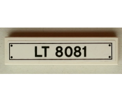 Tile 1 x 4 with Black 'LT 8081' License Plate and 4 Rivets Pattern (Sticker) - Set 8081