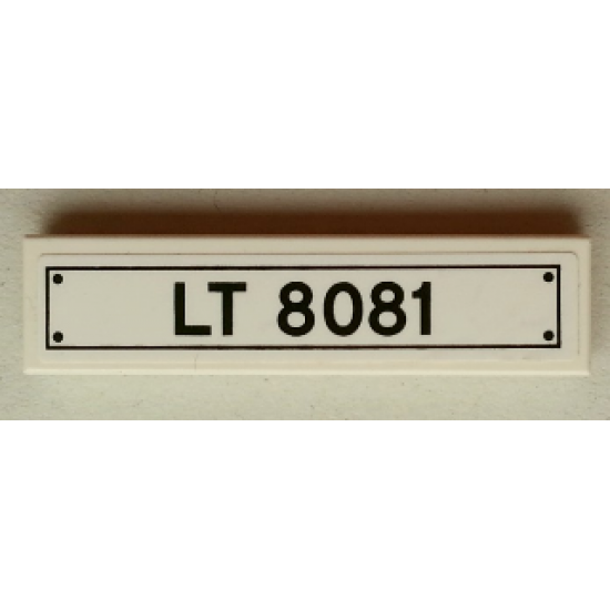Tile 1 x 4 with Black 'LT 8081' License Plate and 4 Rivets Pattern (Sticker) - Set 8081