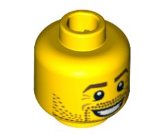 Minifigure, Head Beard Stubble, Brown Eyebrows, White Pupils, Crow's Feet, Open Smile Pattern - Blocked Open Stud