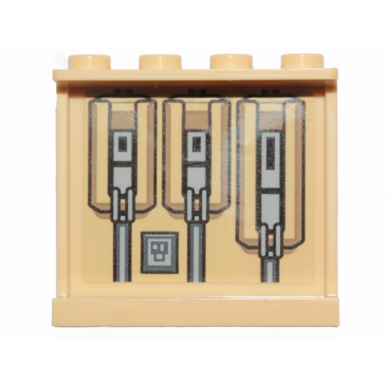Panel 1 x 4 x 3 with Side Supports - Hollow Studs with SW The Razor Crest Mechanical Elements Pattern (Sticker) - Set 75292
