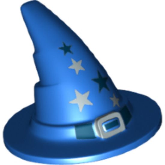 Minifigure, Headgear Hat, Wizard / Witch with Silver Buckle and Stars Pattern