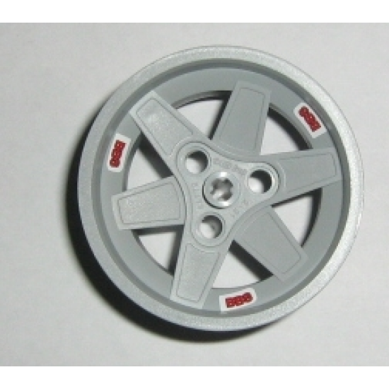 Wheel 56mm D. x 34mm Technic Racing Medium, 3 Pin Holes with 3 Red 'BBS' Pattern (Stickers) - Set 8386