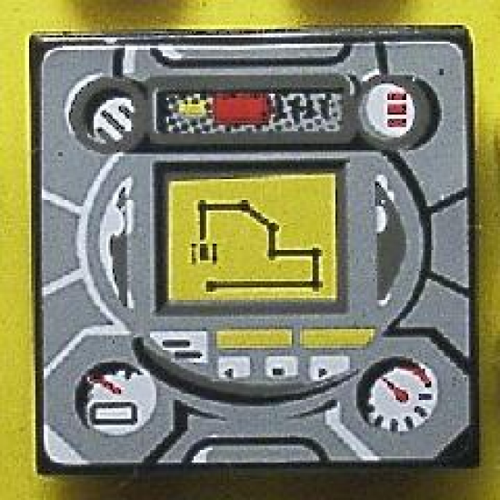 Tile 2 x 2 with Gauges and Yellow Navigation Screen on Light Gray Background Pattern (Sticker) - Sets 8482 / 8483