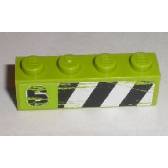 Brick 1 x 4 with '6' and Black and White Danger Stripes Pattern Model Left (Sticker) - Set 8211