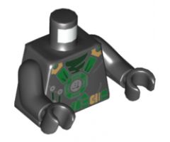 Torso Ninjago Green and Gold Straps and Belt, Round Emblem, Weapons and Dark Green Undershirt Pattern / Black Arms / Black Hands