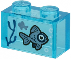 Brick 1 x 2 without Bottom Tube with 2 Sand Blue Fish and Dark Blue Seagrass on Transparent Background Pattern (Sticker) - Set 60266