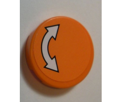 Tile, Round 2 x 2 with Bottom Stud Holder with White Curved Arrow Double with Black Outline on Orange Background Pattern (Sticker) - Set 60062