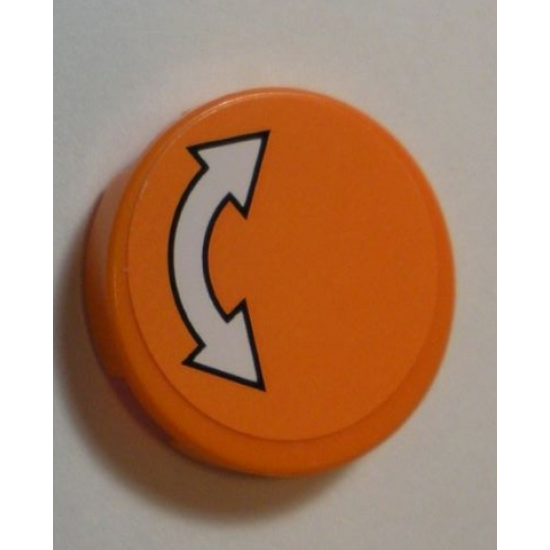 Tile, Round 2 x 2 with Bottom Stud Holder with White Curved Arrow Double with Black Outline on Orange Background Pattern (Sticker) - Set 60062