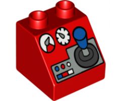 Duplo, Brick 2 x 2 x 1 1/2 Slope 45 with Joystick and Controls Pattern