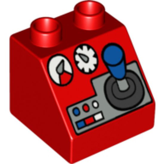 Duplo, Brick 2 x 2 x 1 1/2 Slope 45 with Joystick and Controls Pattern