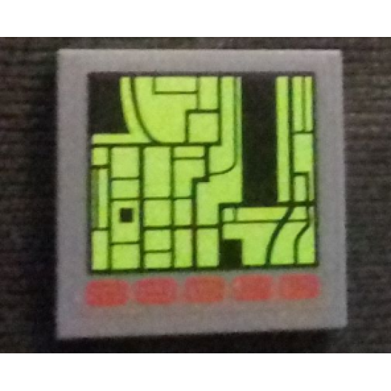 Tile 2 x 2 with Computer Screen with City Map and Red Buttons Pattern (Sticker) - Set 76023