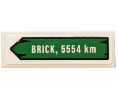 Tile 1 x 3 with 'BRICK, 5554 km' on Green Road Sign Pattern (Sticker) - Set 40353