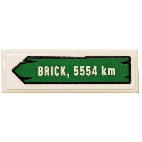Tile 1 x 3 with 'BRICK, 5554 km' on Green Road Sign Pattern (Sticker) - Set 40353