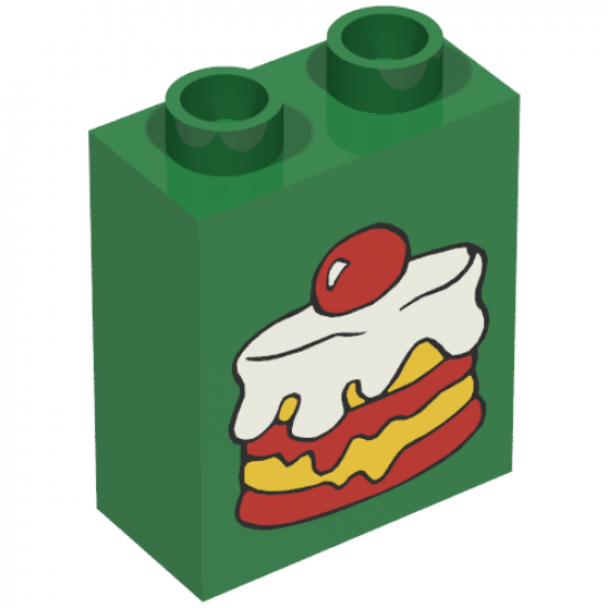 Duplo, Brick 1 x 2 x 2 with Cake Topped with Cherry Pattern