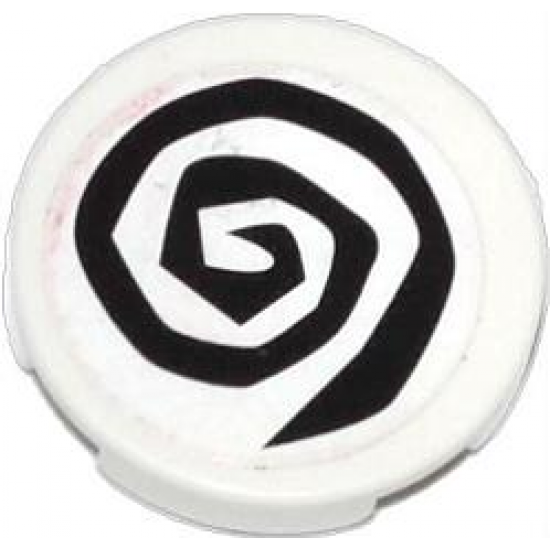 Tile, Round 2 x 2 with Black Spiral Pattern (Sticker) - Set 79104