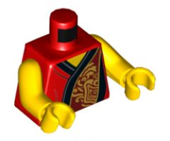 Torso Robe with Black Hem, Dark Red Panel on Left with Gold Lion Pattern / Yellow Arms / Yellow Hands
