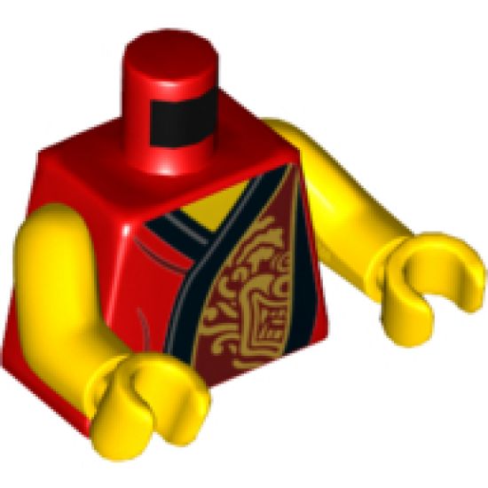 Torso Robe with Black Hem, Dark Red Panel on Left with Gold Lion Pattern / Yellow Arms / Yellow Hands