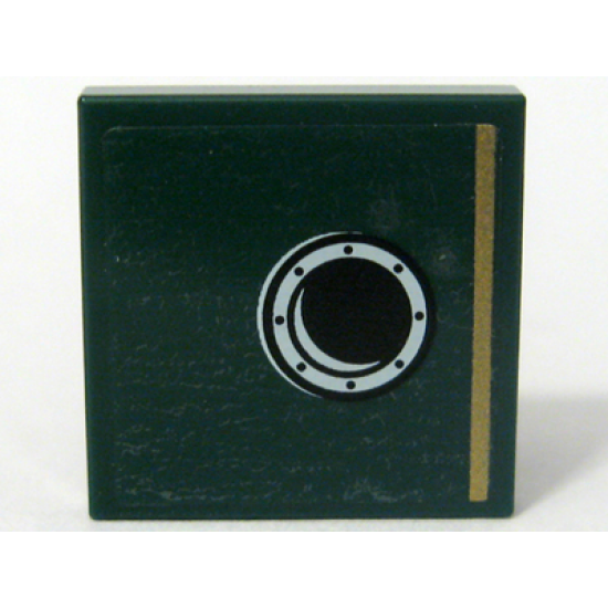 Tile 2 x 2 with Gold Stripe and Porthole Pattern Model Right, Right Panel (Sticker) - Set 10194
