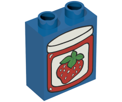 Duplo, Brick 1 x 2 x 2 with Strawberry Jam Jar with Lid Pattern