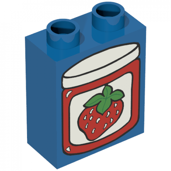 Duplo, Brick 1 x 2 x 2 with Strawberry Jam Jar with Lid Pattern