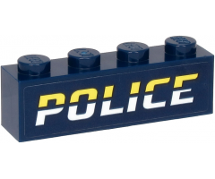 Brick 1 x 4 with Bright Light Yellow and White 'POLICE' on Dark Blue Background Pattern (Sticker) - Set 60273