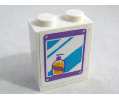 Brick 1 x 2 x 2 with Inside Stud Holder with Mirror and Soap Bottle Pattern (Sticker) - Set 41109