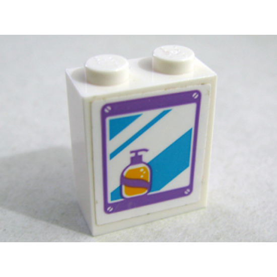 Brick 1 x 2 x 2 with Inside Stud Holder with Mirror and Soap Bottle Pattern (Sticker) - Set 41109