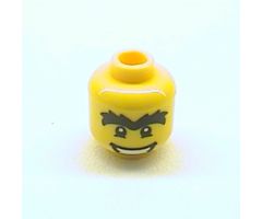 Minifigure, Head Male Black Eyes with White Pupils, Unibrow and Wide Mouth Pattern - Hollow Stud