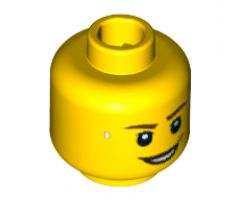 Minifigure, Head Dark Brown Eyebrows, Smile and Beads of Sweat Pattern - Blocked Open Stud