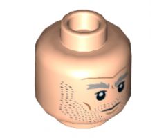 Minifigure, Head Gray Bushy Eyebrows, Stubble, Lines on Cheeks Pattern (Griff Halloran) - Hollow Stud