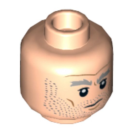 Minifigure, Head Gray Bushy Eyebrows, Stubble, Lines on Cheeks Pattern (Griff Halloran) - Hollow Stud