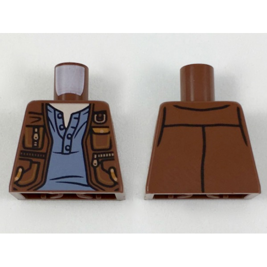 Torso Vest with Pockets and Gold Clasps and Zippers over Sand Blue Shirt Pattern