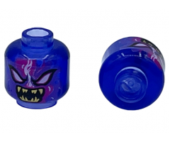 Minifigure, Head Alien, Dark Purple and Magenta Flame/Energy, White Eyes, Open Mouth with Sharp Gold Teeth Pattern - Vented Stud