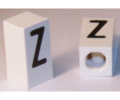 Tile, Modified 1 x 2 x 5/6 with Stud Hole in End and Black 'Z' Upper Case Pattern