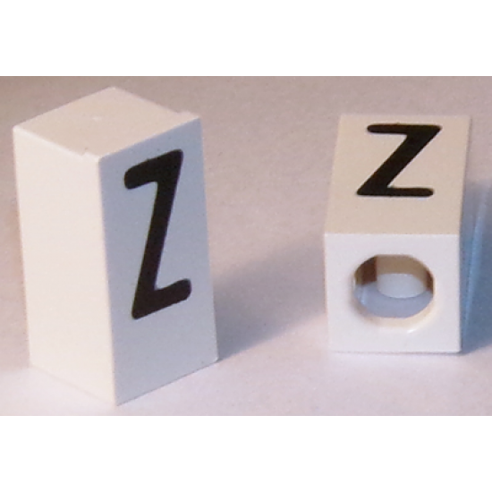 Tile, Modified 1 x 2 x 5/6 with Stud Hole in End and Black 'Z' Upper Case Pattern