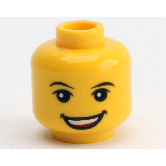 Minifigure, Head Black Eyebrows, White Pupils, Open Smile Pattern (LEGO Club Max) - Hollow Stud