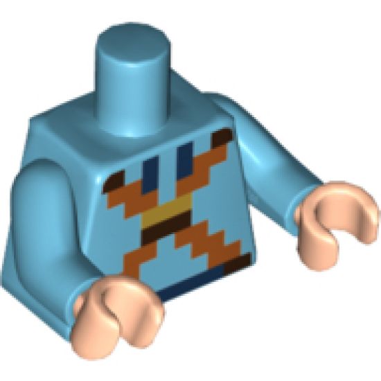 Torso Pixelated Hoodie with Ties and Crossed Straps on Front, Backpack with Creeper Face on Back Pattern / Medium Azure Arms / Light Nougat Hands